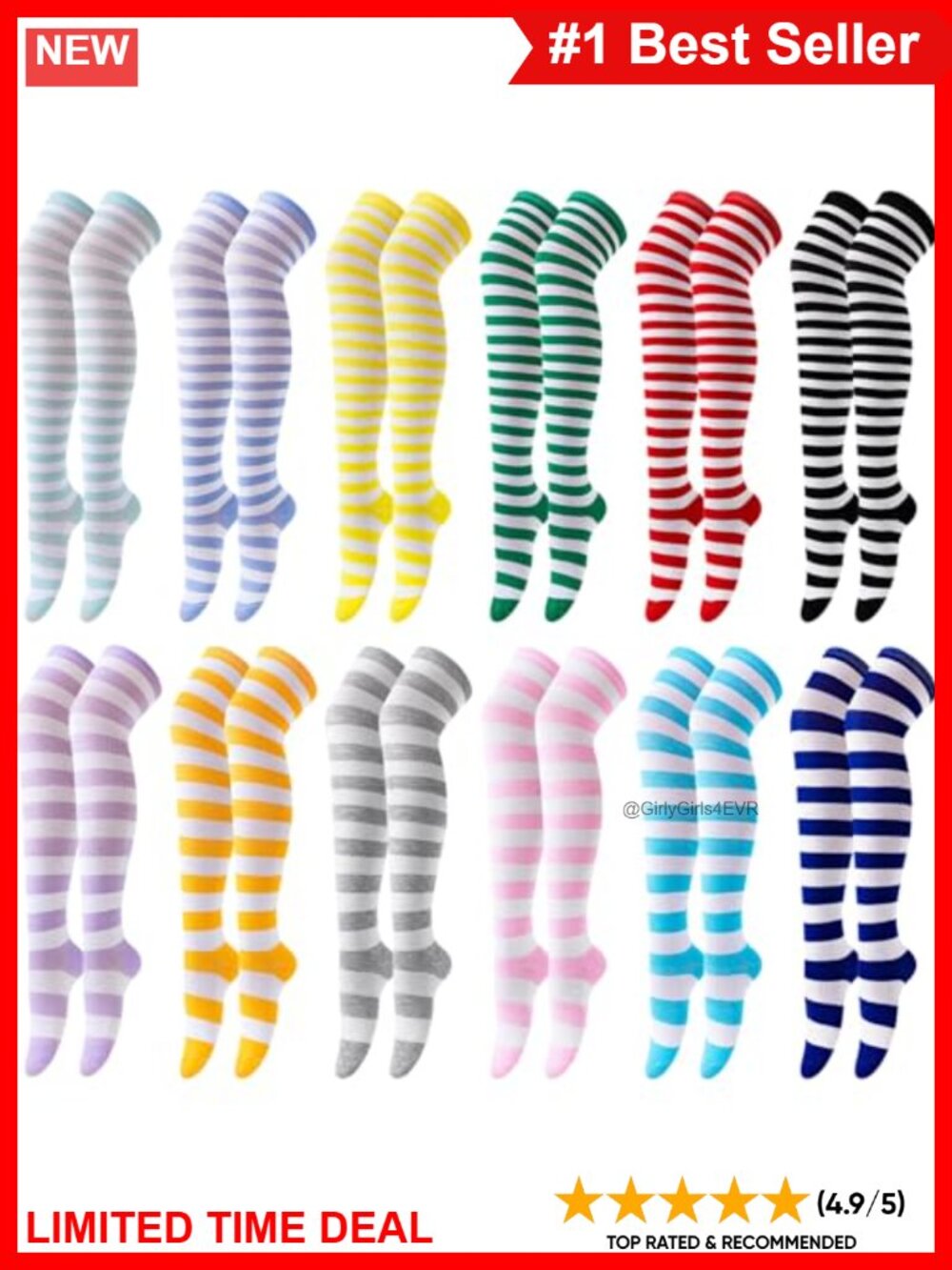 12 Pairs Women Thigh High Socks Striped Over Knee Costume Accessories